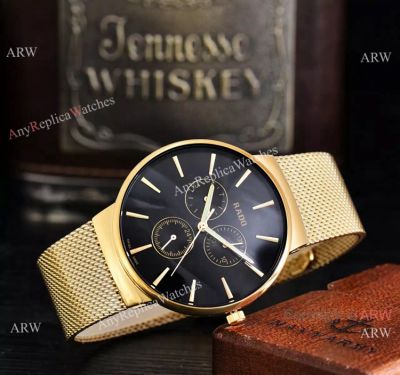 AAA Quality Copy Rado True watch Yellow Gold Black Chronograph Quartz 
